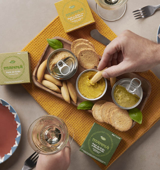 Pates Vegetais: Pate de Grão, Paté de Grão com Caril Picante e Paté de Grão e Manjericão